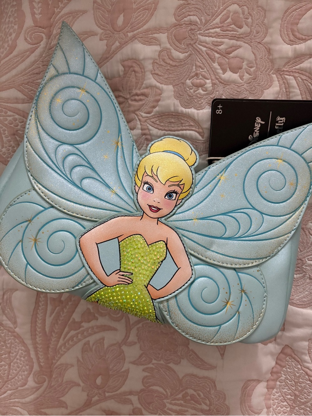 Tinker Bell Light Blue & Lime Green Loungefly Crossbody Bag- Hand bedazzled